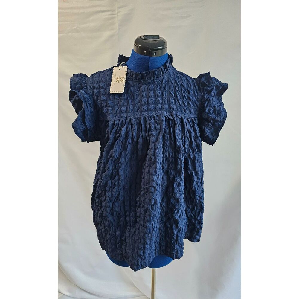 Preppy NWT Simply Southern Navy Ruffle Blouse S
